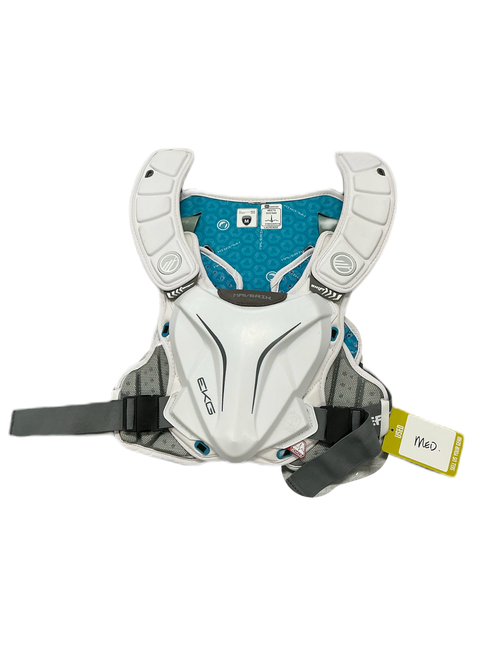 Vist Large View of Product Image Which is Used Maverik EKG Lacrosse Shoulder Pads White MD