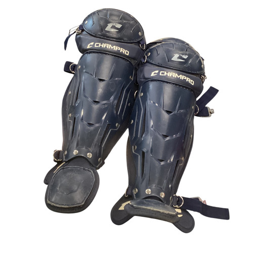 Vist Large View of Product Image Which is Used Champro KNEE GUARDS Catchers Leg Guards Navy Blue Youth