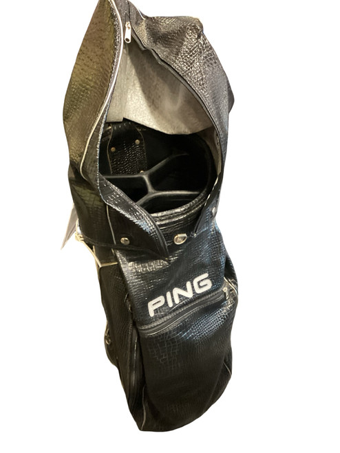 Vist Large View of Product Image Which is Used Ping PING BLACK LEATHER BAG Mens Stand Bag Black