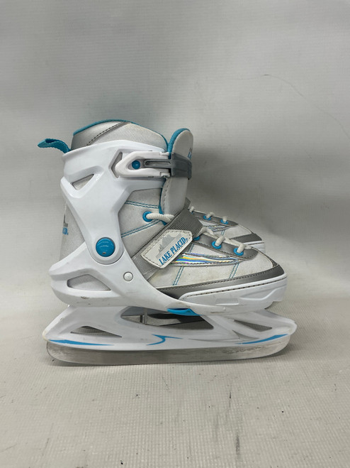 Vist Large View of Product Image Which is Used Lake Placid SUMMIT ADJ 1-4 Girls Softboot Skate White And Carolina Blue Adjustable