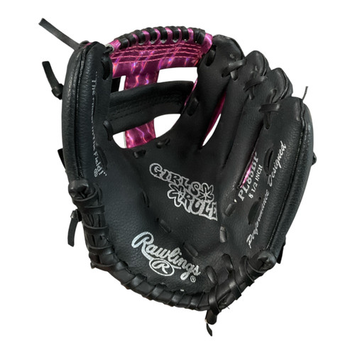 Vist Large View of Product Image Which is Used Rawlings GIRLS RULE BB/SB Glove RH Throw Black 8"