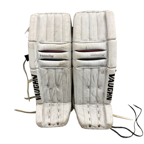 Vist Large View of Product Image Which is Used Vaughn VELOCITY 7600 V4 Goalie Leg Pads Senior White 34"