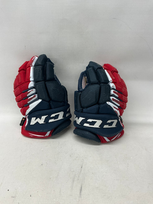 Vist Large View of Product Image Which is Used CCM FT4 Junior Gloves White/Red/Navy 11"