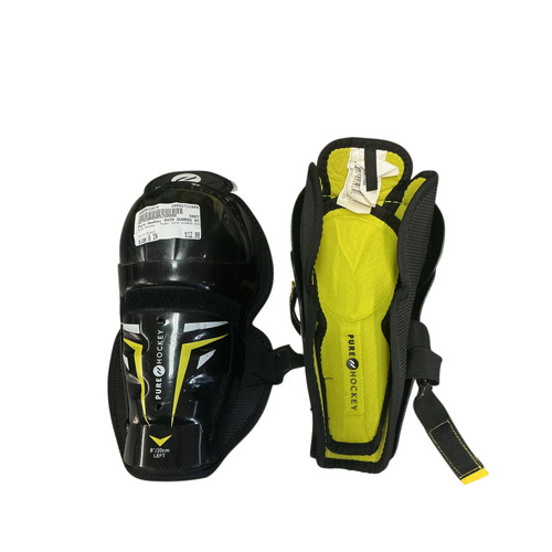 Vist Large View of Product Image Which is Used Pure Hockey SHIN GUARDS 8IN Youth Shin Guards Black 8"