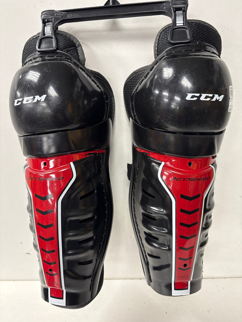 Vist Large View of Product Image Which is Used CCM JETSPEED Junior Shin Guards Black 12"