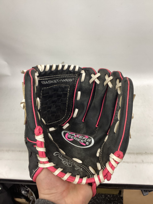 Vist Large View of Product Image Which is Used Rawlings PLAYERS SERIES BB/SB Glove RH Throw Black And Pink 10 1/2"