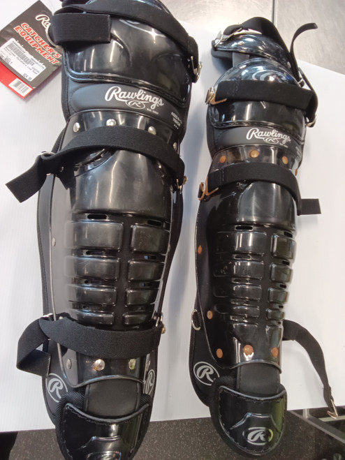 Vist Large View of Product Image Which is Used Rawlings Catchers Leg Guards Black Adult