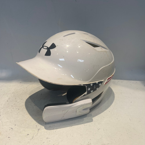 Vist Large View of Product Image Which is Used Under Armour USA Batting Helmet No Mask White SM