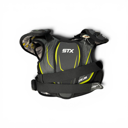Vist Large View of Product Image Which is Used STX Stallion 200+ Lacrosse Shoulder Pads Black Medium, front view