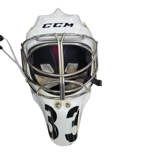 Vist Large View of Product Image Which is Used CCM GF 9000 GOALIE HELMET MD Senior Goalie Helmet/Mask White MD