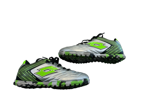Vist Large View of Product Image Which is Used Lotto Soccer Indoor Shoes Grey And Lime Youth 13.0