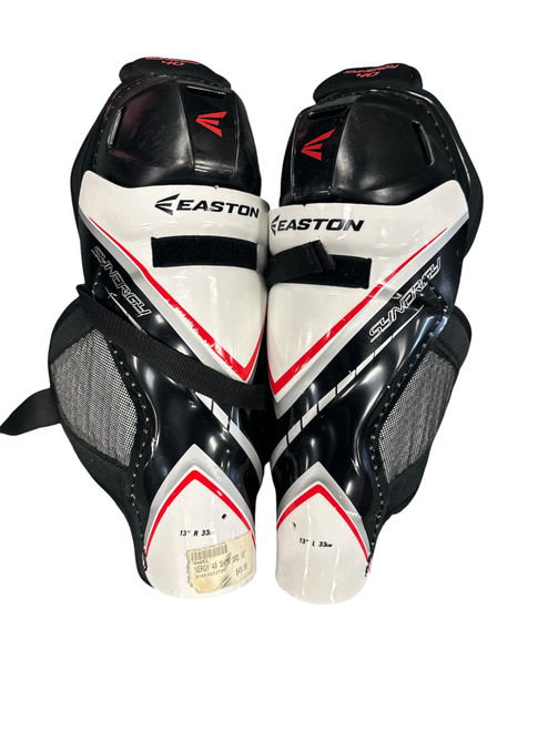 Vist Large View of Product Image Which is Used Easton SYNERGY Intermediate Shin Guards Black 13"