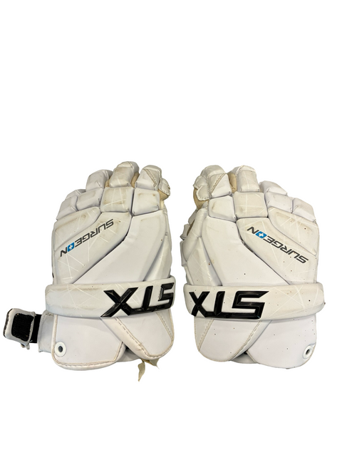 Vist Large View of Product Image Which is Used STX SURGEON 400 Lacrosse Gloves Junior White SM