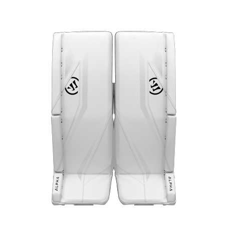 Vist Large View of Product Image Which is Warrior Alpha S30 Junior Leg Pads White 28"+1 #S30JLP6