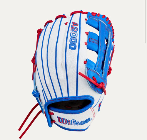 Vist Large View of Product Image Which is New 2026 SUMMER A2000 RHT 12IN WHT/RED/BLUE SOFTBALL GLOVE