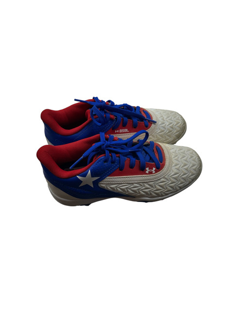 Vist Large View of Product Image Which is Used Under Armour TEXAS BSBL CLEATS 1.5 BB/SB Cleats Royal Blue And Red Junior 01.5