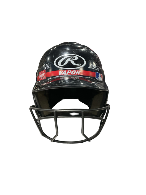 Vist Large View of Product Image Which is Used Rawlings BLK HELMET 6 1/2-7 1/2 Batting Helmet w/Mask Black One Size