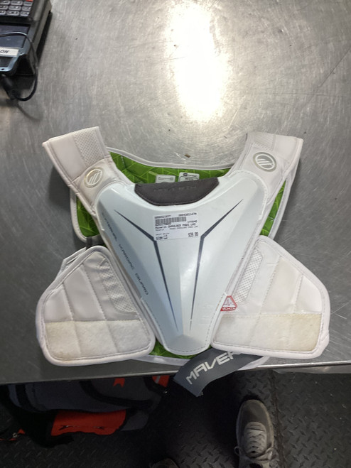 Vist Large View of Product Image Which is Used Maverik SHOULDER PADS LRG Lacrosse Shoulder Pads White LG