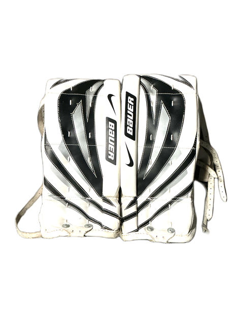 Vist Large View of Product Image Which is Used Bauer ONE 55 Goalie Leg Pads Youth White 20"