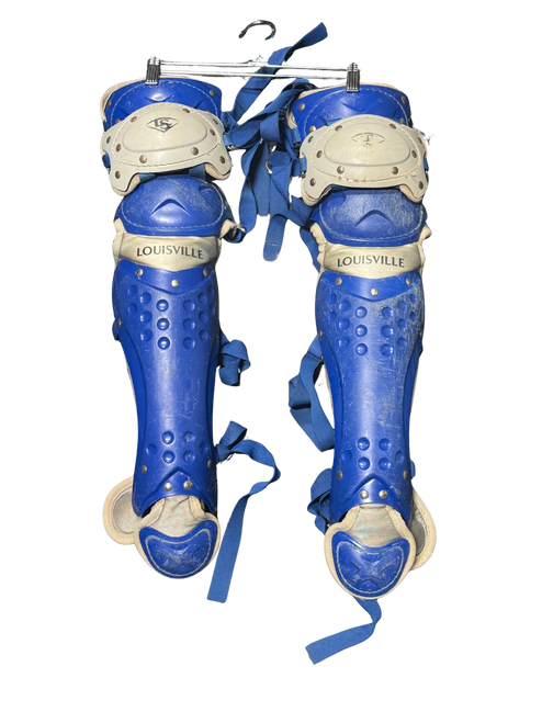 Vist Large View of Product Image Which is Used Louisville Slugger PG SERIES Catchers Leg Guards Royal Blue Adult