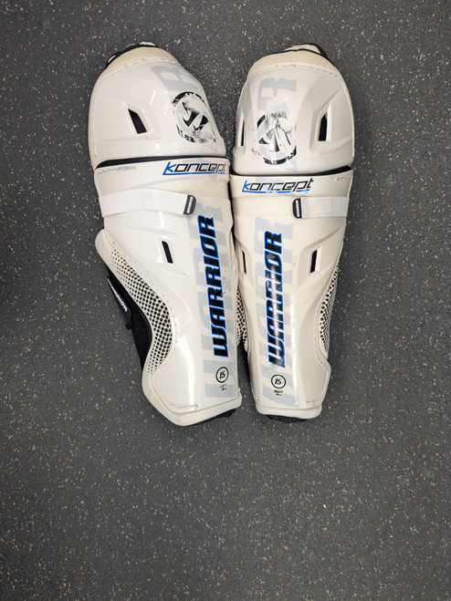 Vist Large View of Product Image Which is Used Warrior KONCEPT Senior Shin Guards White 15"