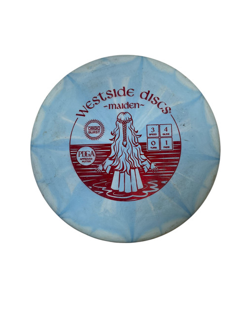 Vist Large View of Product Image Which is Used Westside ORIGIO BURST MAIDEN Disc Golf Putter Royal Blue 174g