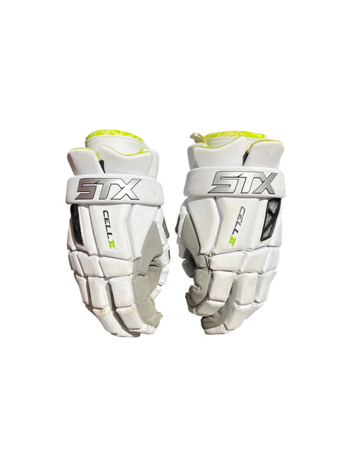 Vist Large View of Product Image Which is Used STX CELL VI Lacrosse Gloves Mens White LG