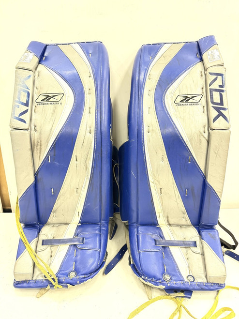 Vist Large View of Product Image Which is Used Reebok PREMIER SENIOR 2 Goalie Leg Pads Senior Navy Blue 34"