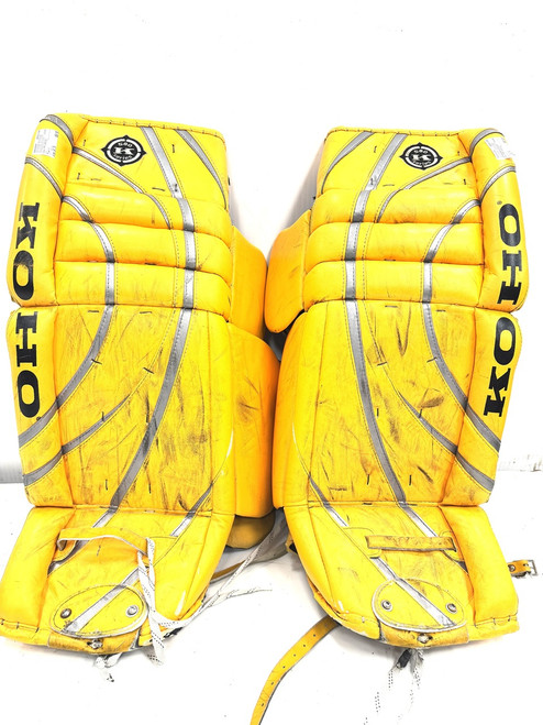 Vist Large View of Product Image Which is Used Koho PRO SERIES Goalie Leg Pads Senior Yellow 34"