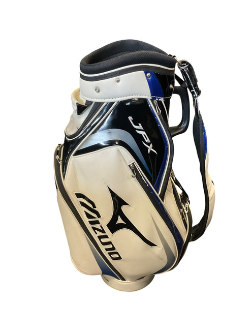 Vist Large View of Product Image Which is Used Mizuno JPX Mens Cart Bag Navy Blue And Chrome