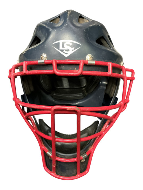 Vist Large View of Product Image Which is Used Louisville Slugger PG SERIES 7 ADULT Catchers Helmet w/Mask Navy Blue And Red M/L