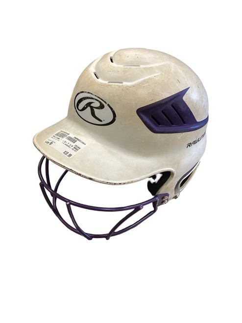 Vist Large View of Product Image Which is Used Rawlings 6 1/2- 7 1/2 BASEBALL HELMET WHITE Batting Helmet w/Mask White MD