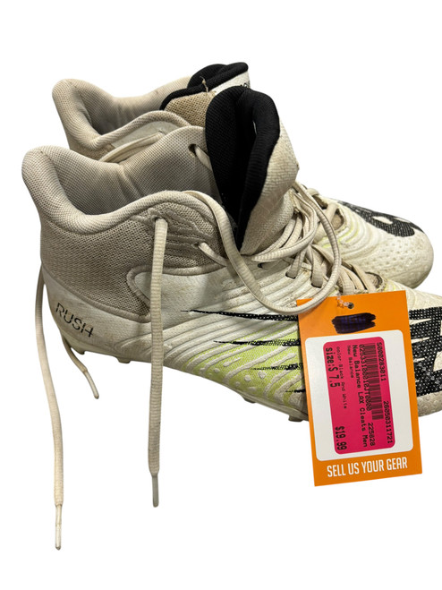 Vist Large View of Product Image Which is Used New Balance LAX Cleats Mens Black And White Senior 7.5