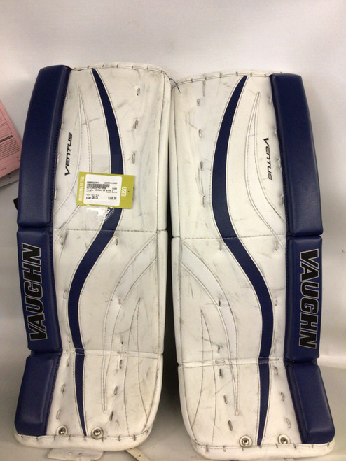 Vist Large View of Product Image Which is Used Vaughn VENTUS Goalie Leg Pads Junior Navy Blue 26"