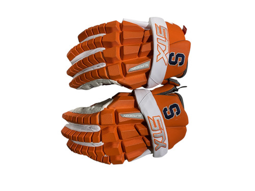 Vist Large View of Product Image Which is Used STX RZR Lacrosse Gloves Mens Orange XL