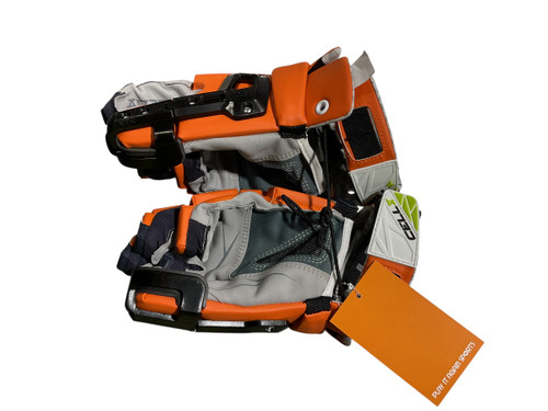 Vist Large View of Product Image Which is Used STX CELL V Lacrosse Gloves Mens Orange LG