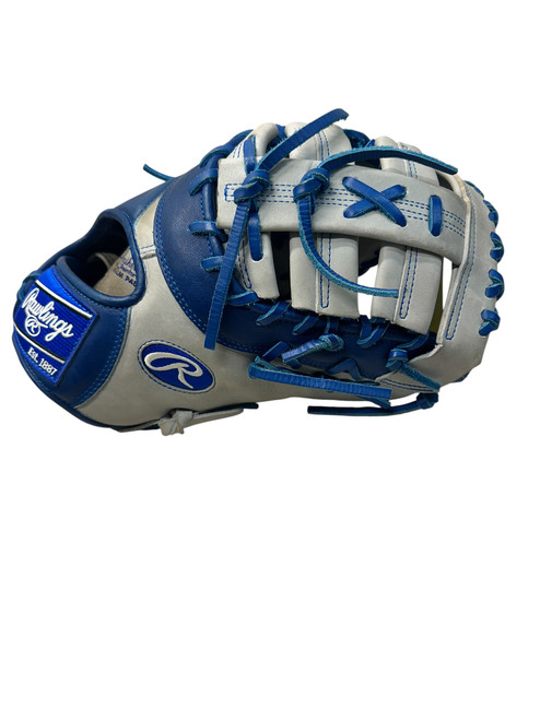 Vist Large View of Product Image Which is Used Rawlings PRODCT-10 BB/SB First Base RH Throw Grey And Royal Blue 13"