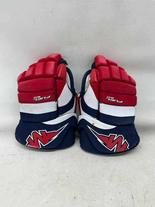 Vist Large View of Product Image Which is Used Mission FUEL 60 Youth Gloves White/Red/Navy 9"