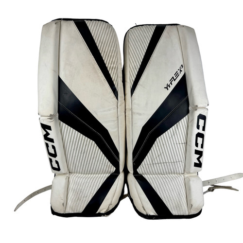 Vist Large View of Product Image Which is Used CCM YTFLEX 3 Goalie Leg Pads Youth White 24"