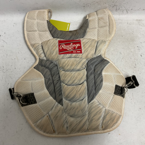 Vist Large View of Product Image Which is Used Rawlings CPV2N-INTERMEDIATE-REVA Catchers Chest Protector White And Silver Intermed