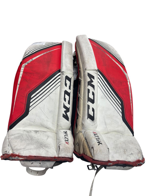 Vist Large View of Product Image Which is Used CCM YT FLEX II Goalie Leg Pads Youth Red 22"