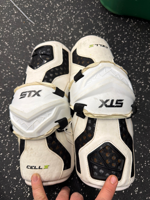 Vist Large View of Product Image Which is Used STX CELL 5 Lacrosse Arm Pads/Guards White MD