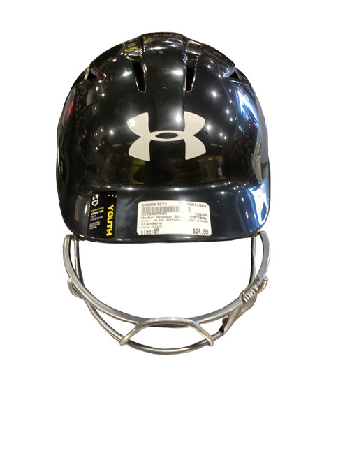 Vist Large View of Product Image Which is Used Under Armour BLACK SOFTBALL HELMET W/MASK Batting Helmet w/Mask Black SM