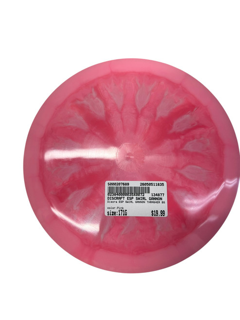 Vist Large View of Product Image Which is Used Discraft ESP SWIRL GANNON THRASHER BS Disc Golf Driver Pink 171g