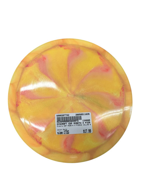 Vist Large View of Product Image Which is Used Discraft ESP MCBETH X PIERCE COLLAB BS DRIVE Disc Golf Driver Gold 172g