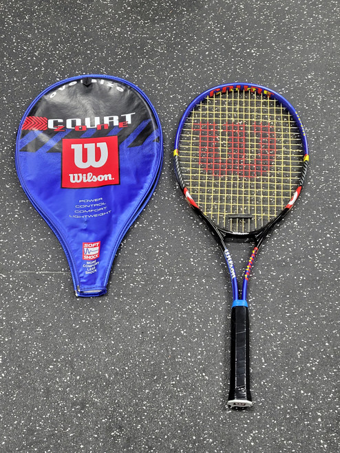 Vist Large View of Product Image Which is Used Wilson COURT ZONE Adult Tennis Racquet Navy Blue 4 1/2"