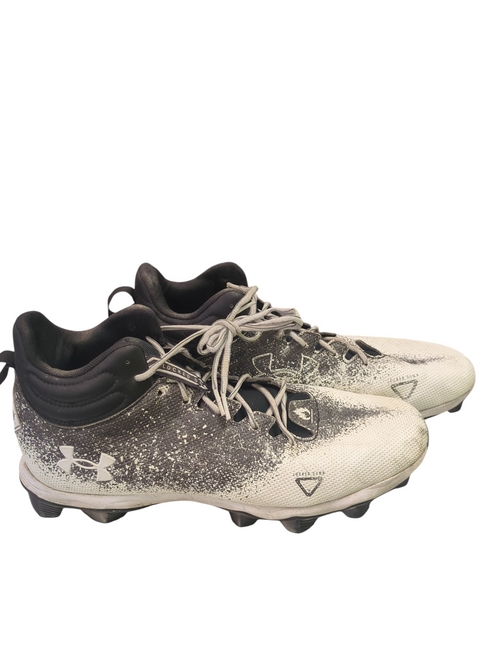 Vist Large View of Product Image Which is Used Under Armour 3025083-001 WHT/BLK CLEATS BB/SB Cleats Black And White Senior 13