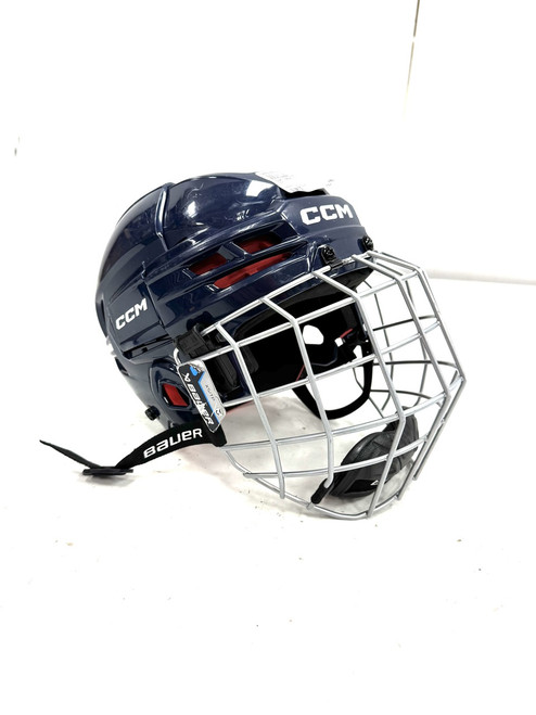 Vist Large View of Product Image Which is Used CCM TACKS 70 YTH Helmet Cage Combo Navy Blue One Size