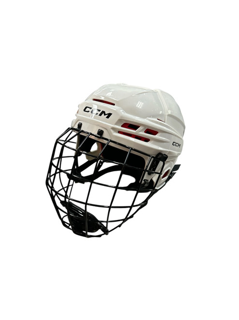 Vist Large View of Product Image Which is Used CCM TACKS 70 COMBO LG Helmet Cage Combo White LG