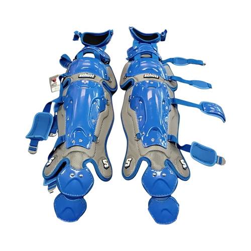 Vist Large View of Product Image Which is Used Schutt SCORPION Catchers Leg Guards Royal Blue Intermed